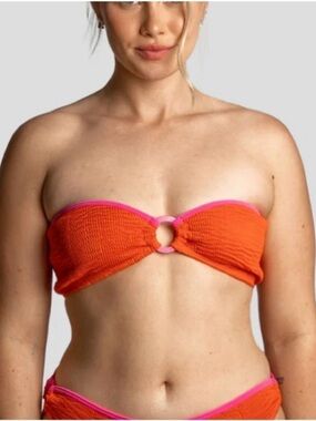 Cleonie FP Movement by Free People Orange bandeau bikini top with Pink trim